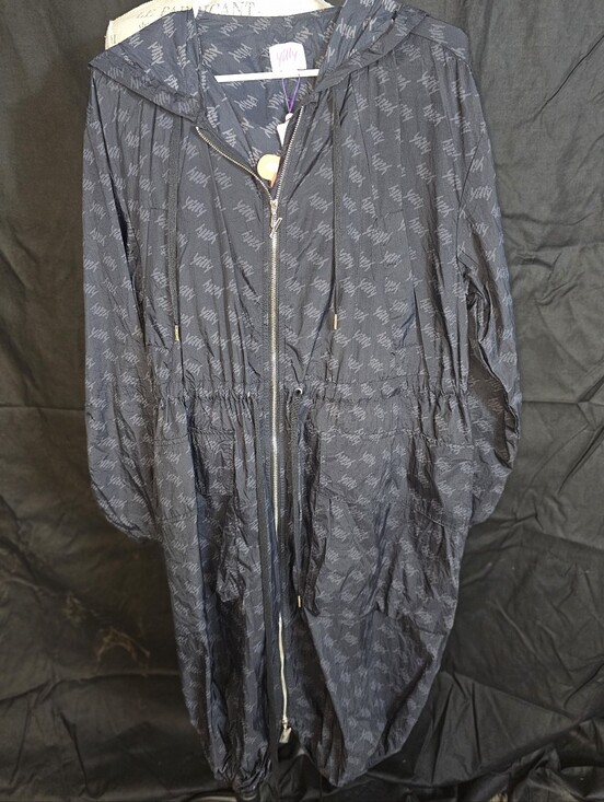 YITTY Jackets & Blazers - YITTY Navy Hooded Trench Coat with Subtle Logo Print